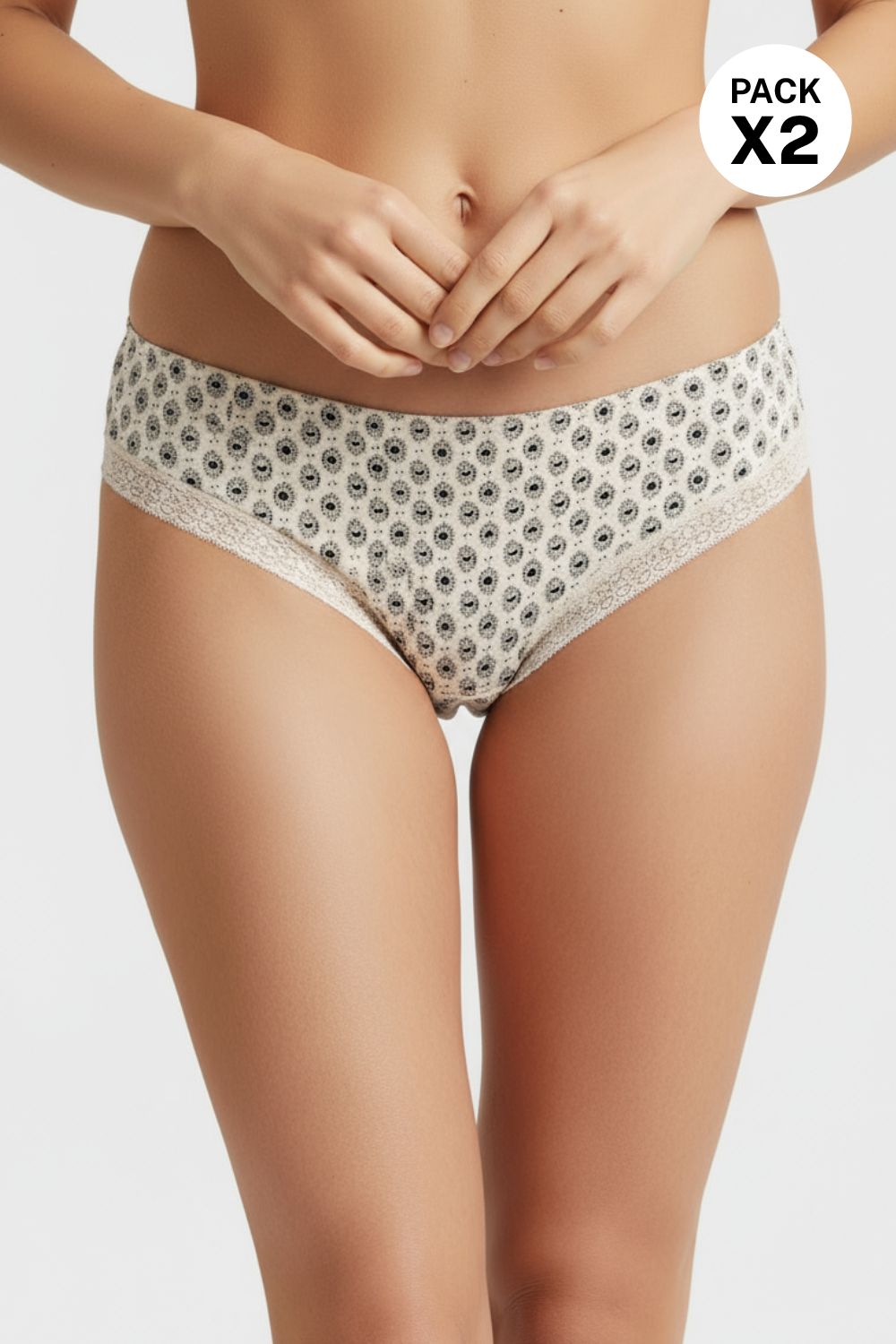 Panty brasilera con encaje y en microfibra paquete x2